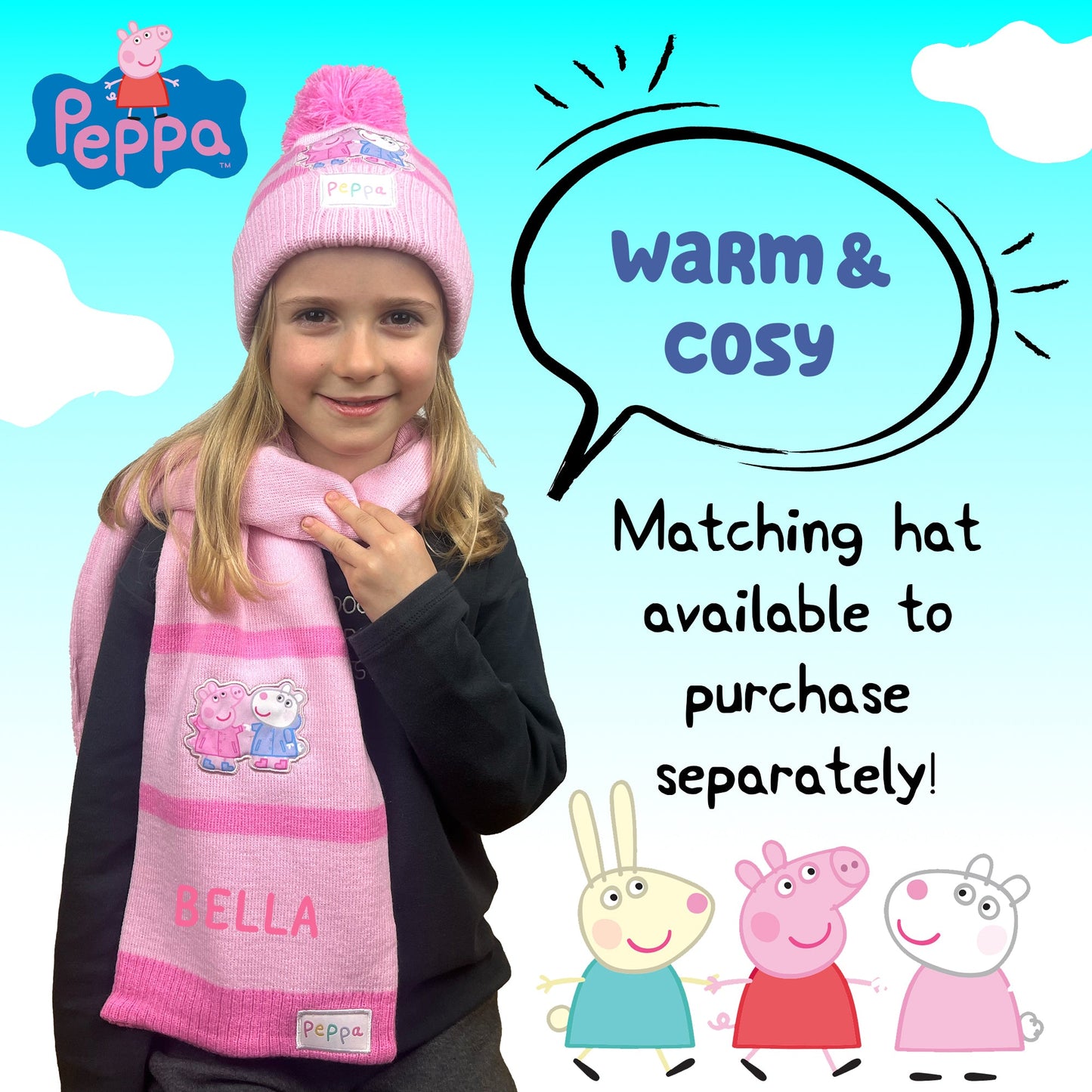 Peppa Pig Girls' Personalised Winter Scarf