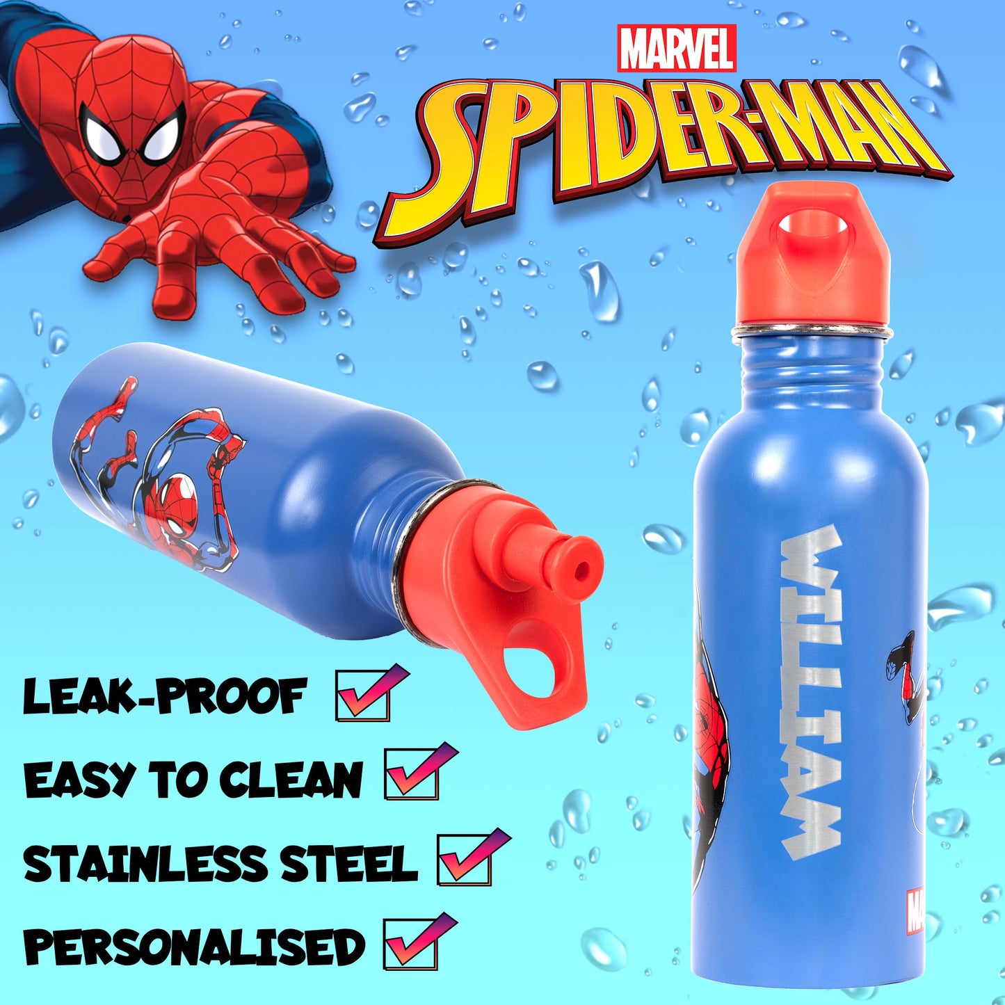 Acier inoxydable Spider-Man bleu Bottle