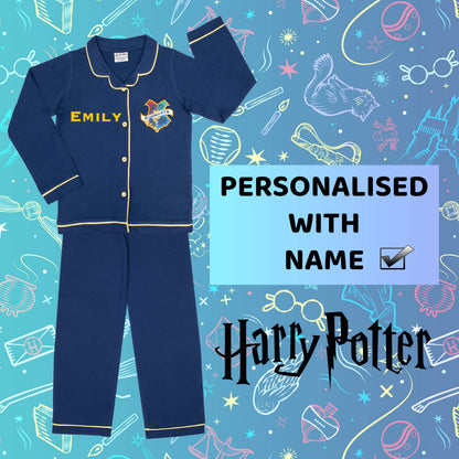 Harry Potter Personalized Pajamas with Buttons - Navy Blue