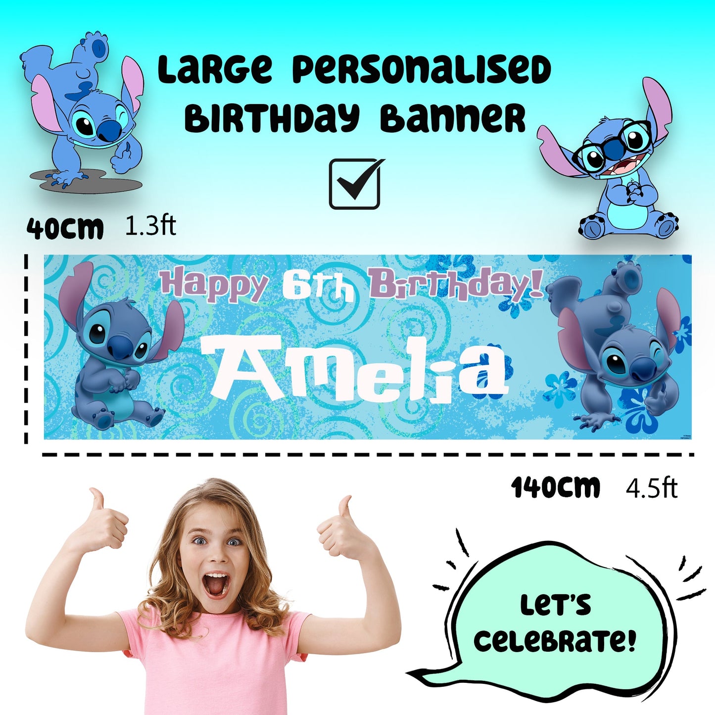Disney Stitch Birthday Banner fille