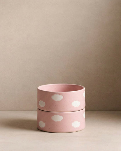 Pink Cloud Stoneware Pet Bowl 16.5cm 2-Piece Set