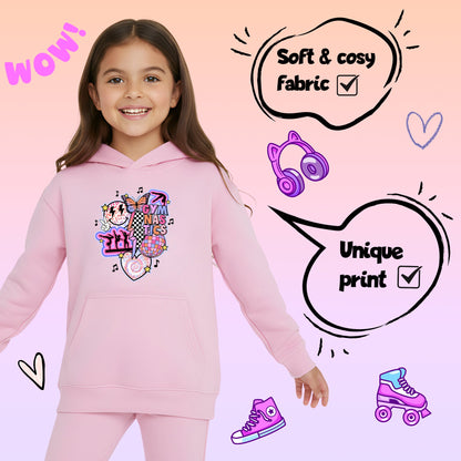 Fringoo Gymnastic Hoodie for Kids Cotton Rich Soft Hooded Sweatshirt - Gymnastic Vibes - Pink