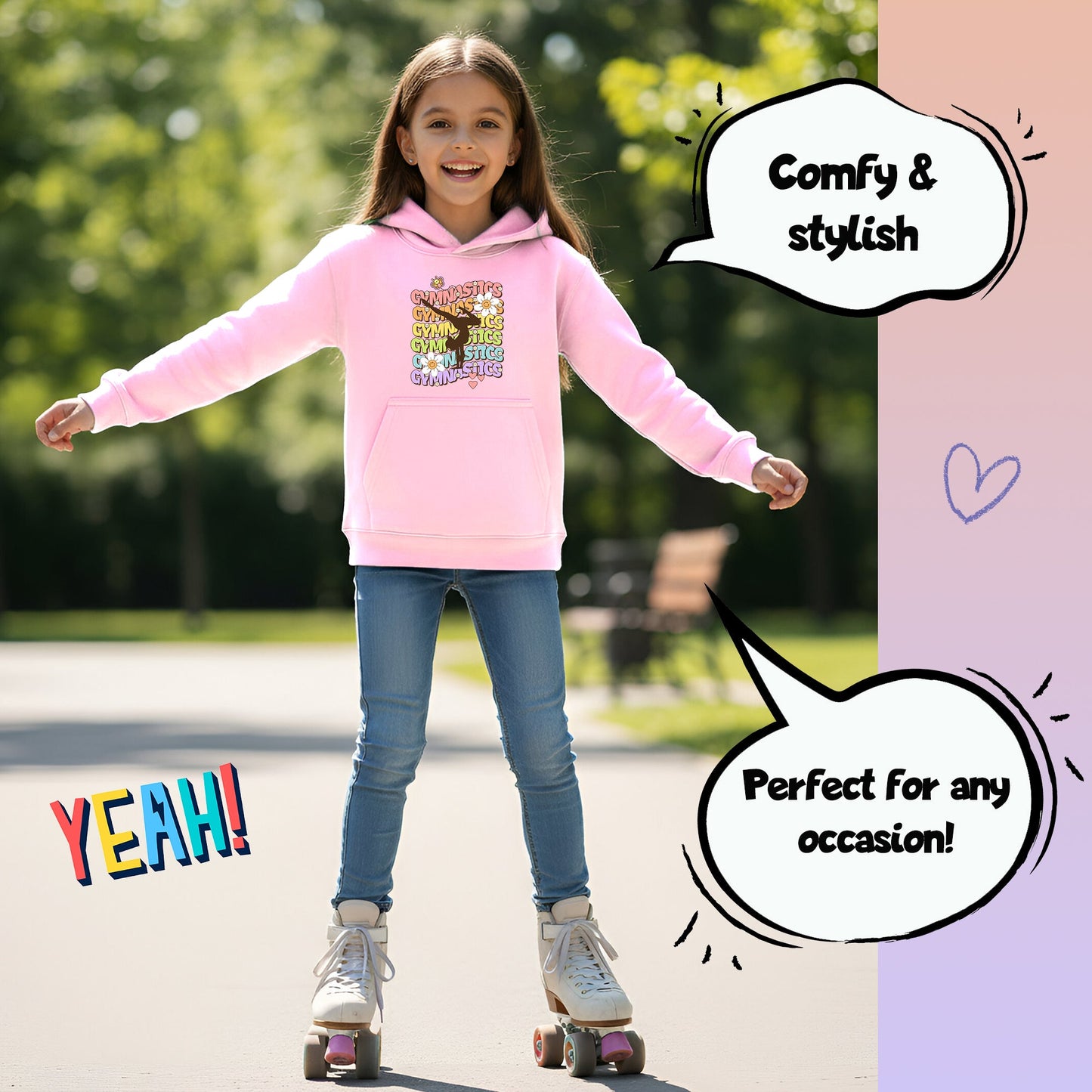 Fringoo Gymnastic Hoodie for Kids Cotton Rich Soft Hooded Sweatshirt - Gymnastic Daisy - Pink