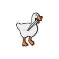 Anstecknadel mit weißer Ente und Schwert
