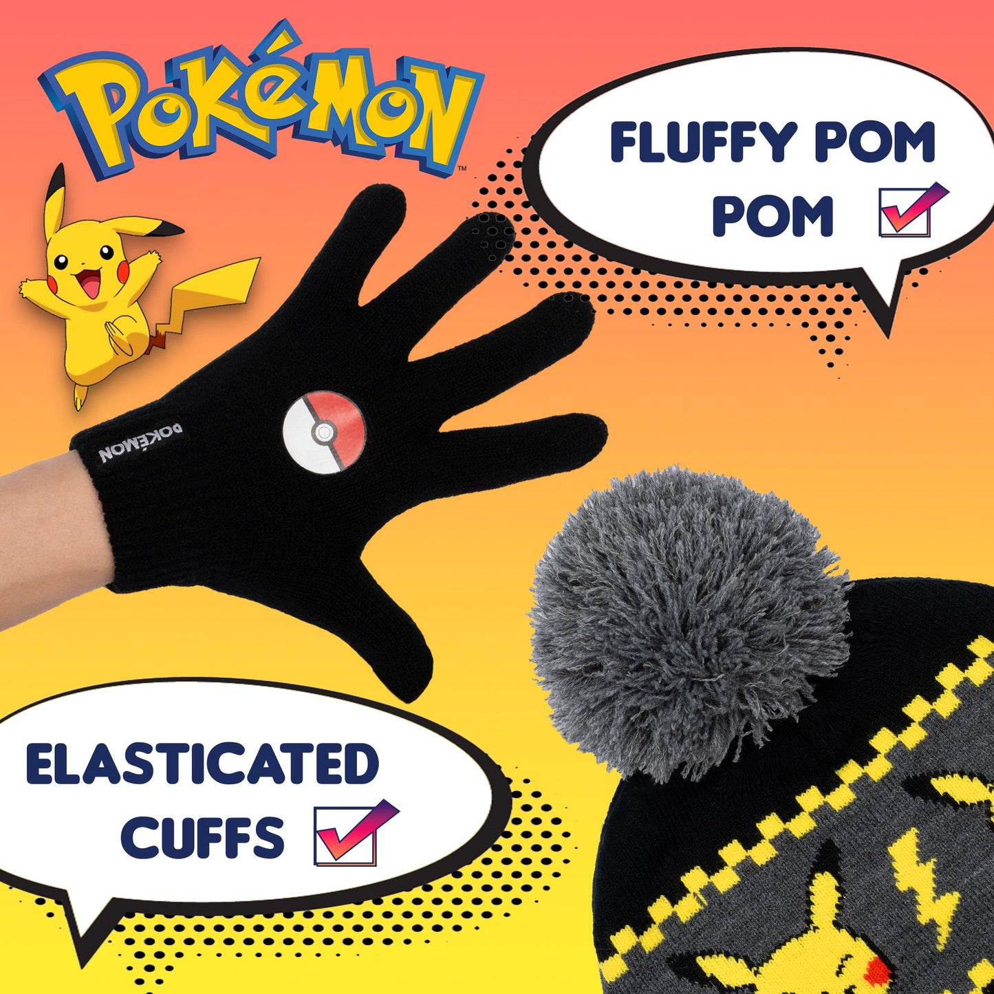 Pikachu Hat & Gloves Set