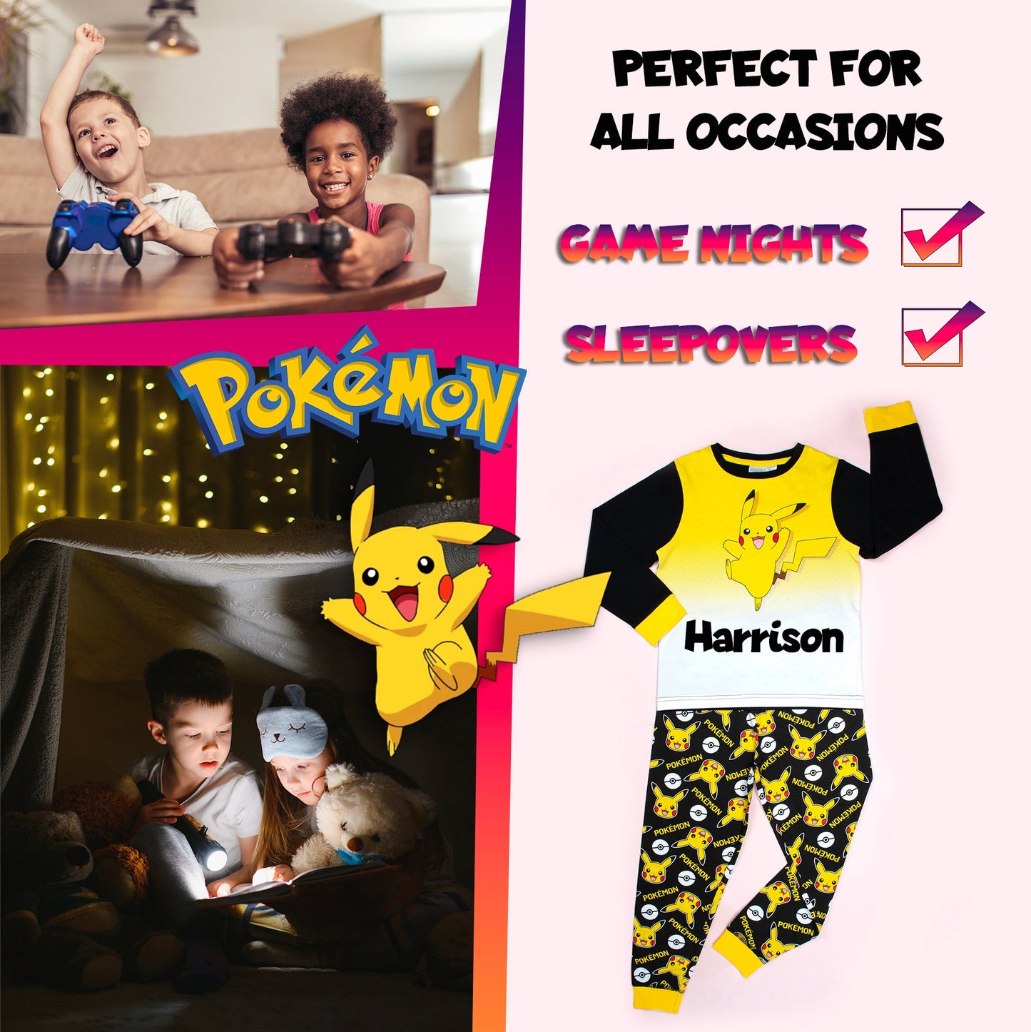 Pokemon Personalised Pyjamas - Pikachu