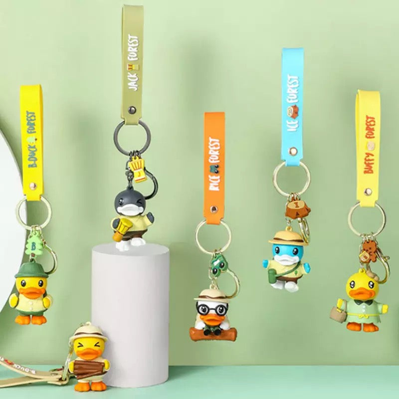 Sleutelhanger met gele eend en camper