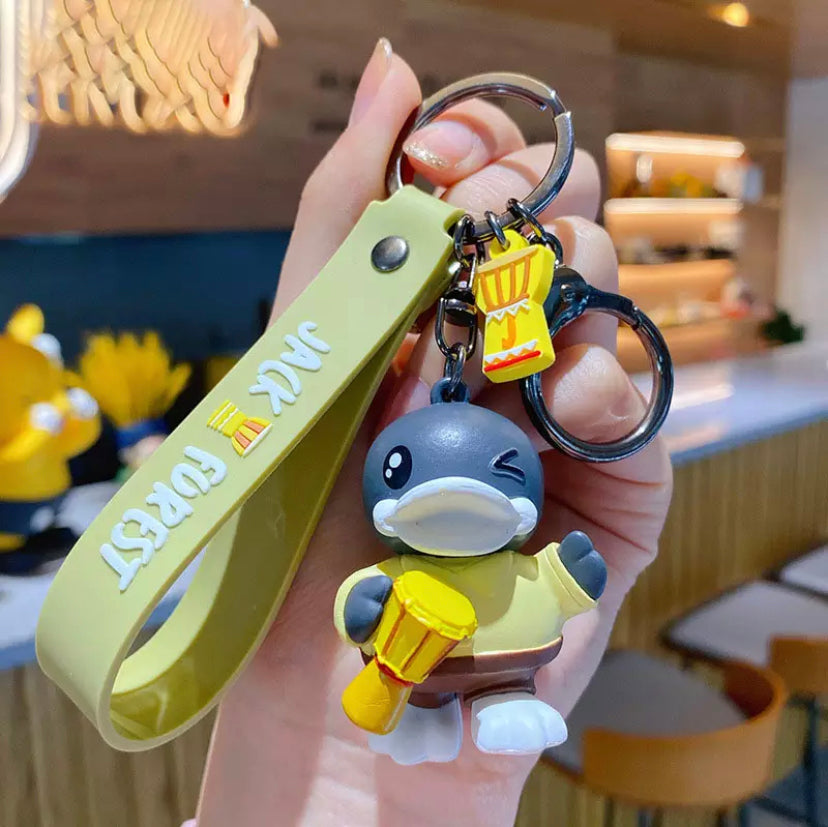 Sleutelhanger met zwarte eend en campermotief