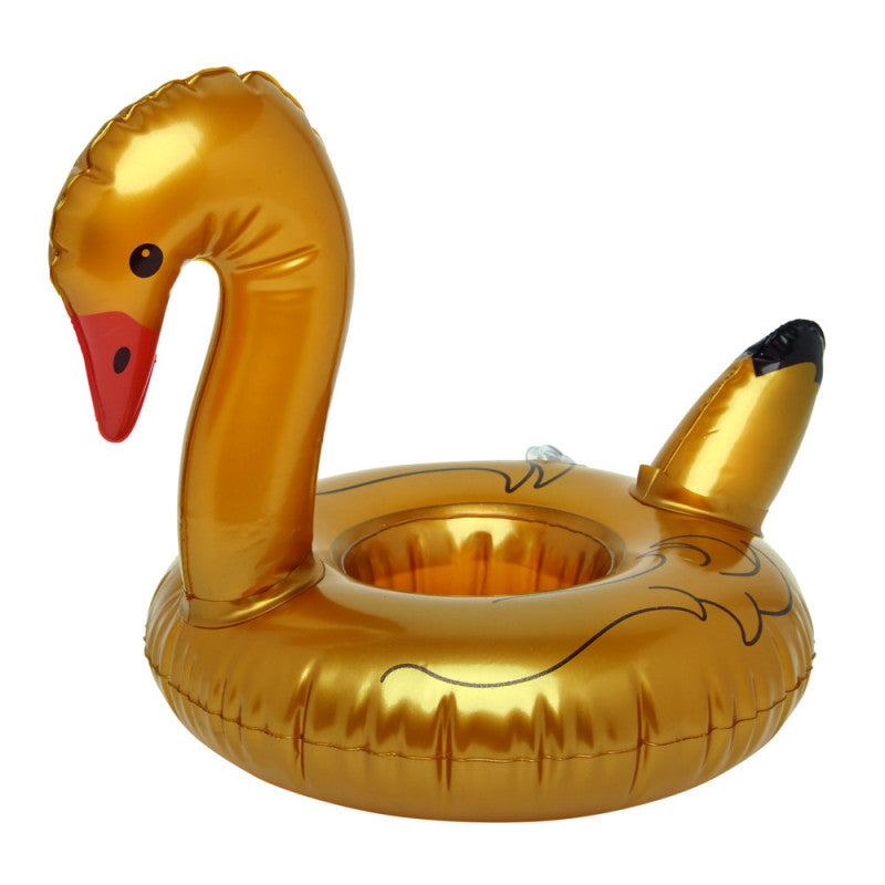 Opblaasbare bekerhouder in de vorm van een gouden zwaan