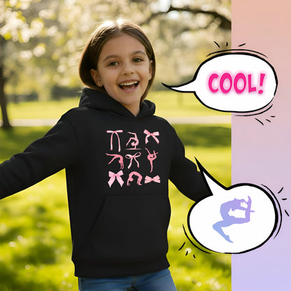 Fringoo Gymnastic Hoodie for Kids Cotton Rich Soft Hooded Sweatshirt - Ribbon Black