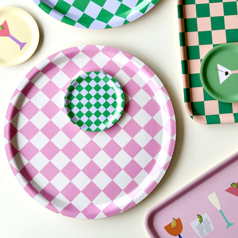 Raspberry / Cream CHECKER Round Serving Tray - 31 cm