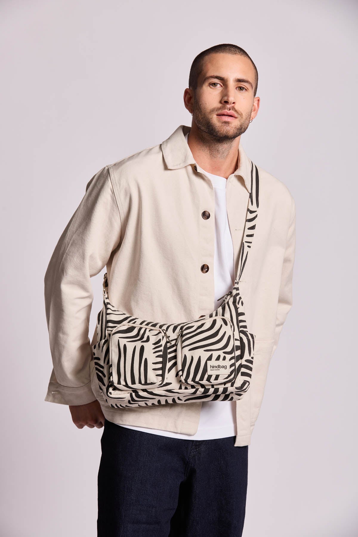 Emile multi-pocket ecru Zebra bag