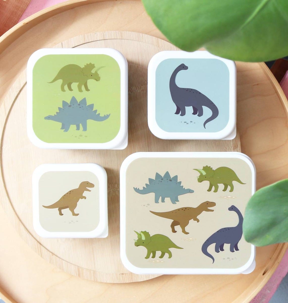 Lot de 4 boîtes repas et goûter - Dinosaures