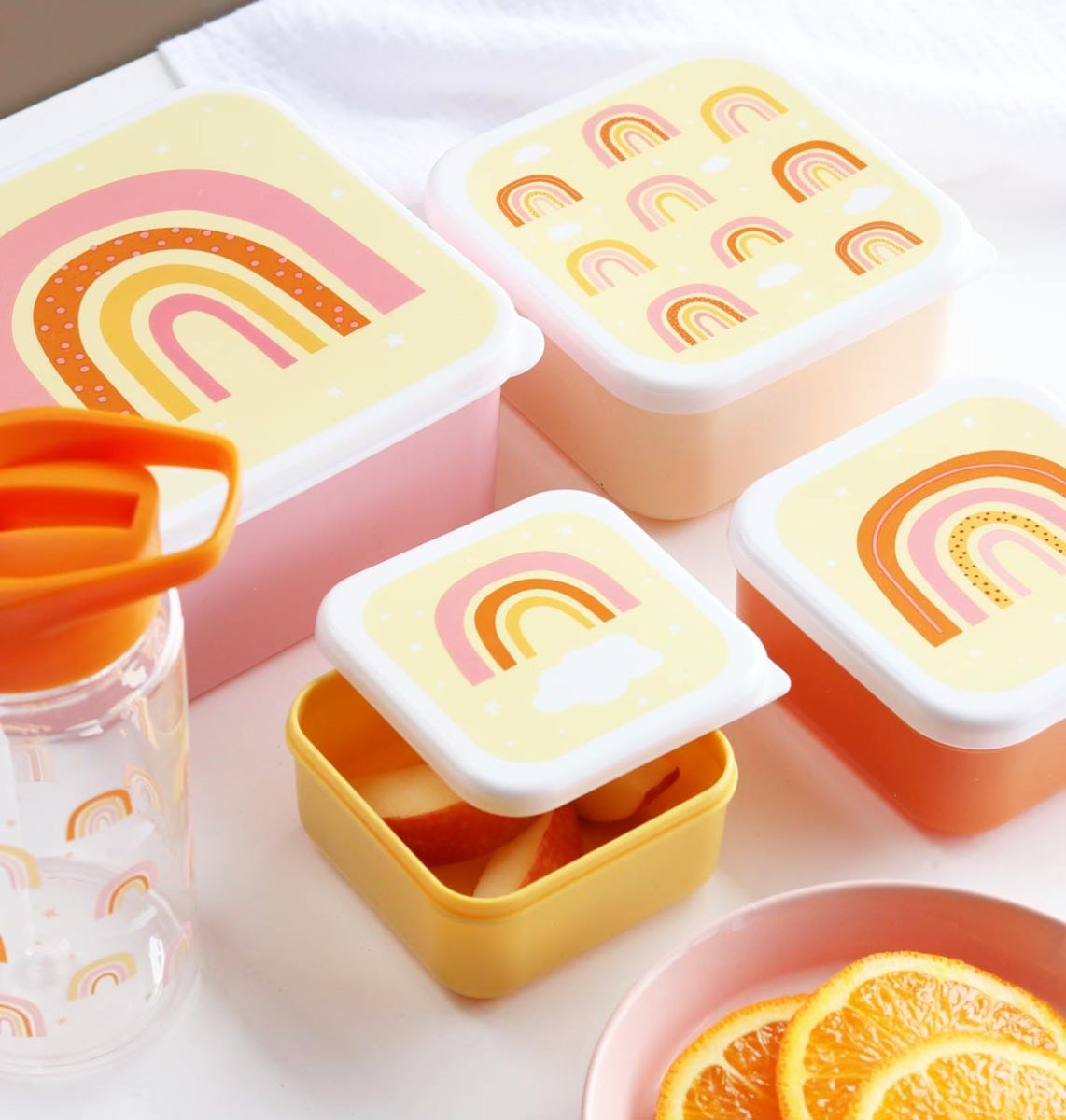 Lot de 4 boîtes repas et goûter - Arcs-en-ciel