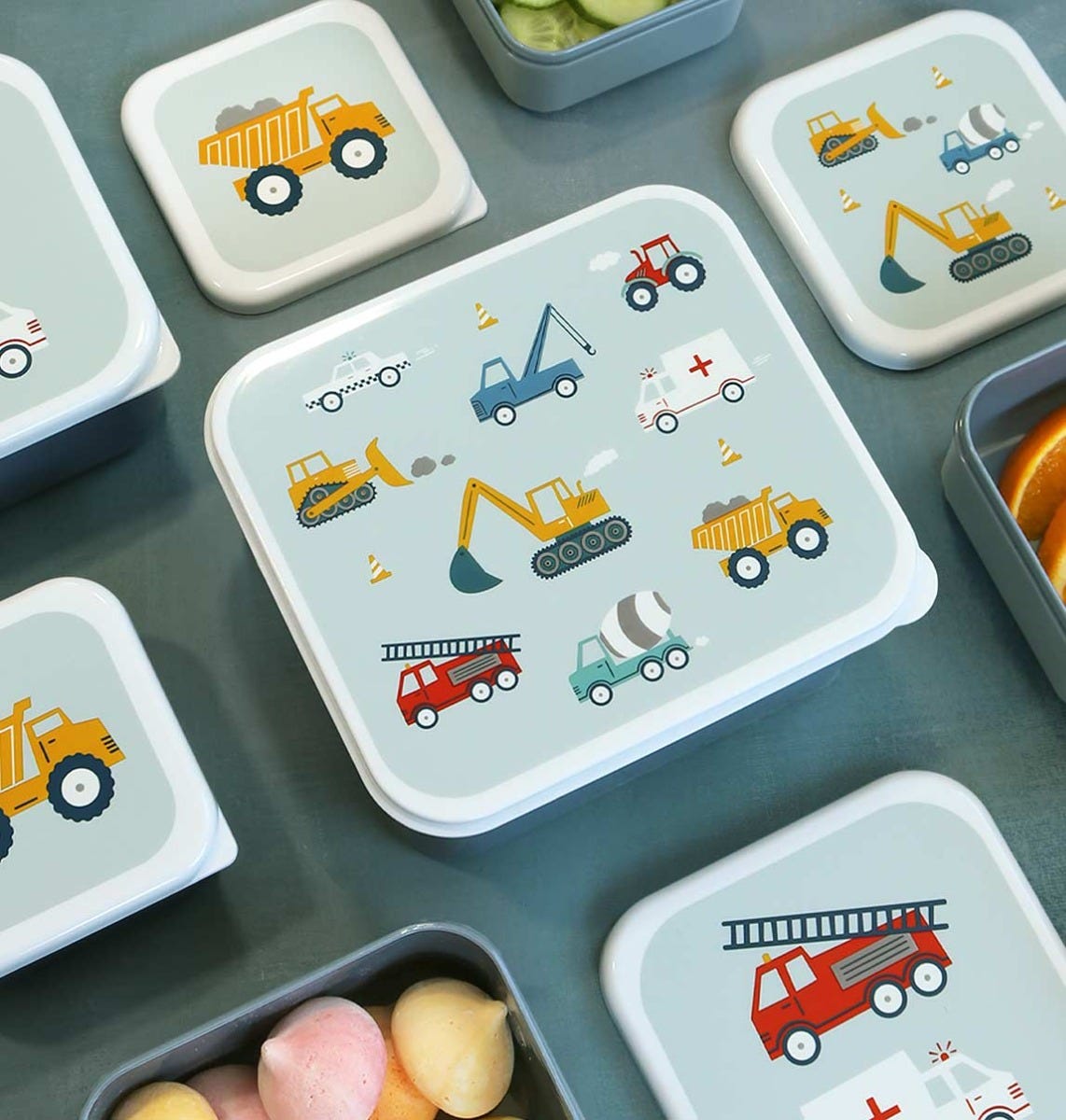 Lot de 4 boîtes repas et goûter - Véhicules