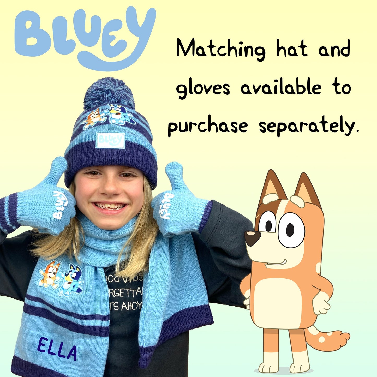 Bluey Children's Scarf Winter Woolly Scarf Soft and Warm Embroidered Name