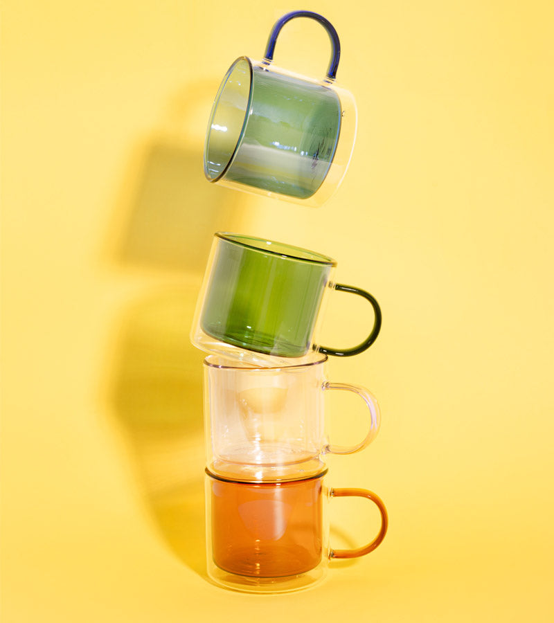 Blue-amber borosilicate double-wall Pair-a-tea mug set