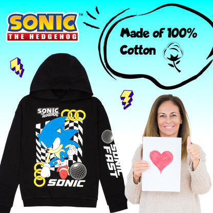 Sonic THE HEDGEHOG garçon Sweat à capuche – 100% Cotton Hooded Sweatshirt