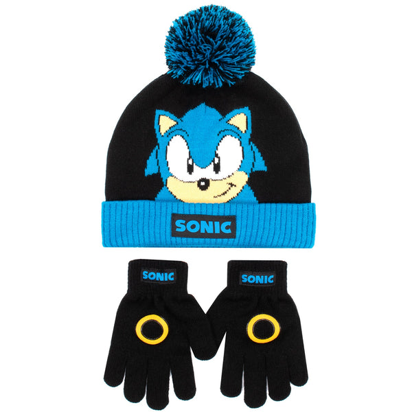 Ensemble bonnet et gants – Sonic THE HEDGEHOG Winter Set for Boys-noir