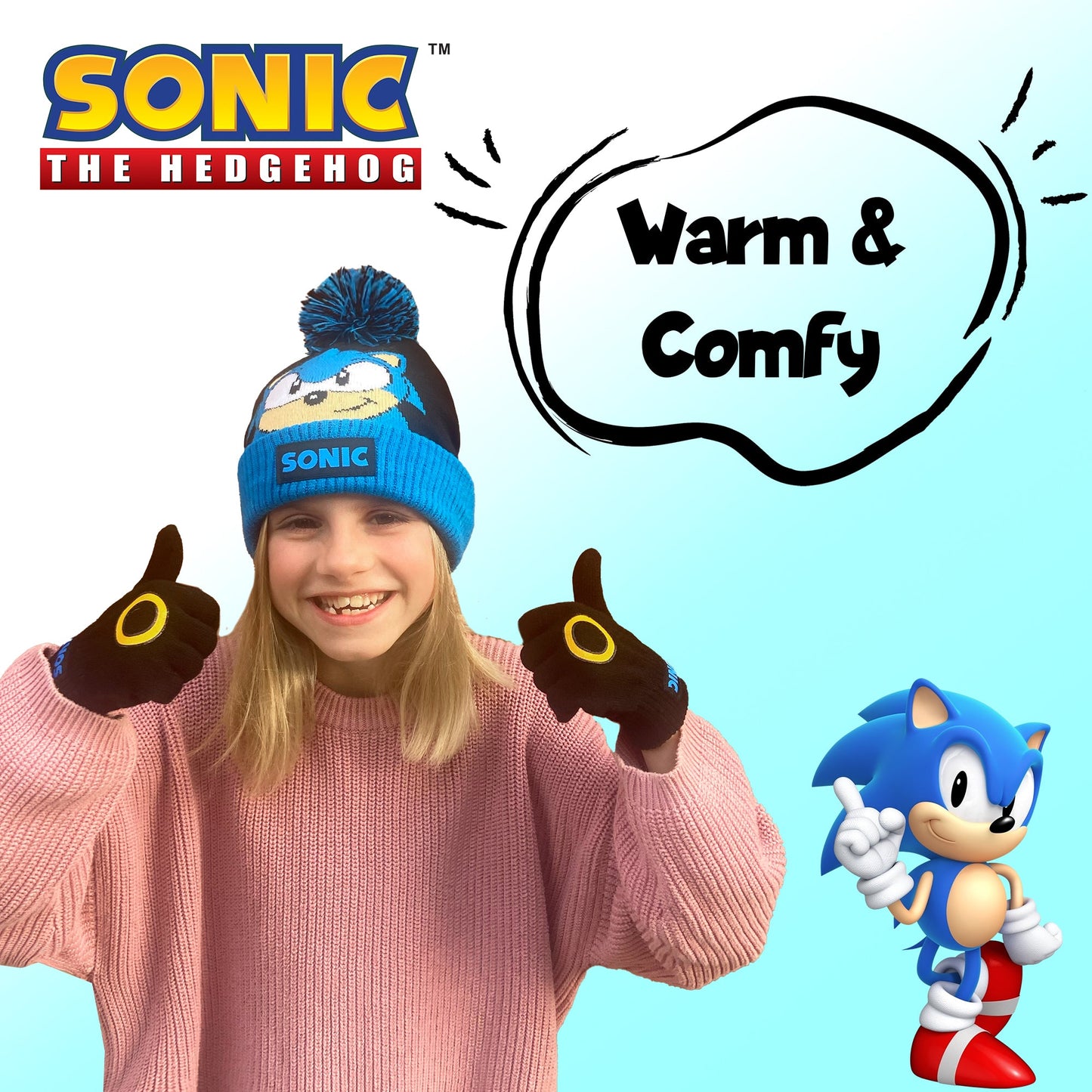 Sonic THE HEDGEHOG Winter Hat & Gloves Set garçon-noir