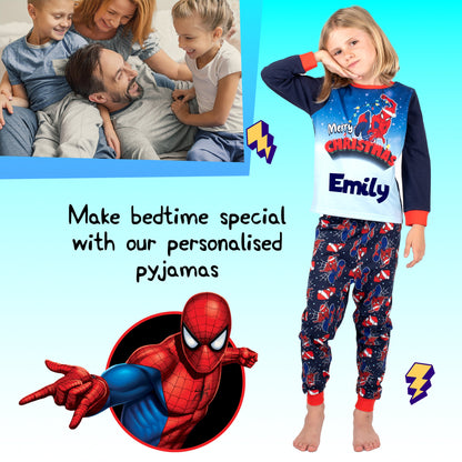 Marvel Spiderman Christmas Personalised Pyjamas - Dark Blue