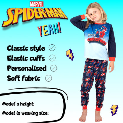 Marvel Spiderman Christmas Personalised Pyjamas - Dark Blue