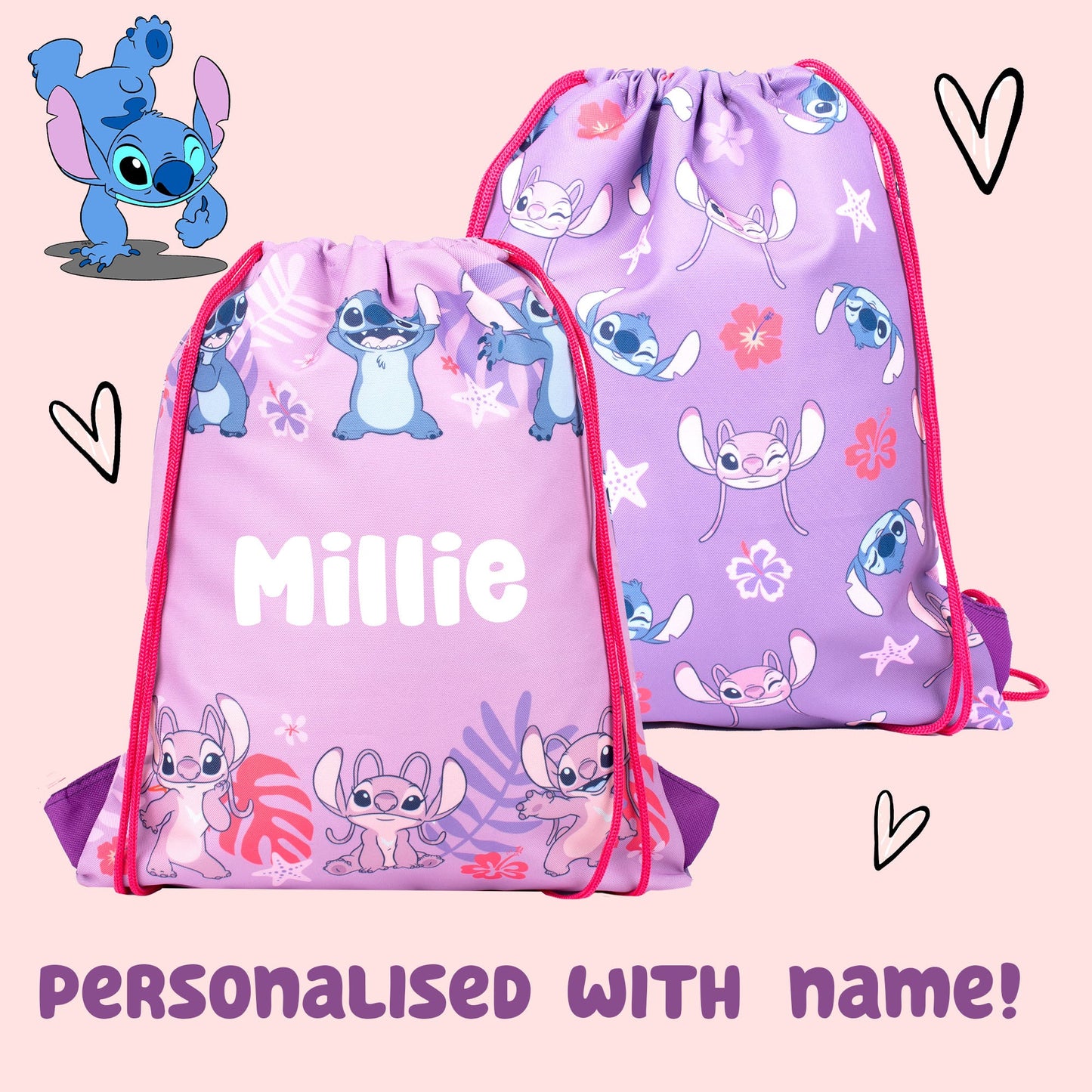 Official Disney Stitch & Angel Personalized Drawstring Bag | Kids PE Bag | Fringoo