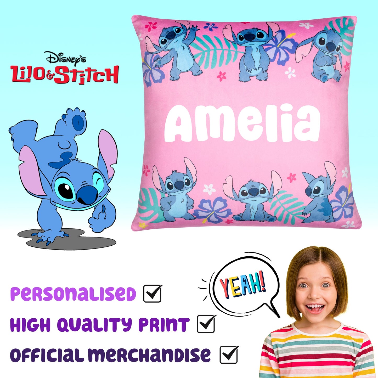 Disney Stitch Coussin Cover 44 x 44 cm Super Soft Pillow Case Gift fille Bedroom Home Décor