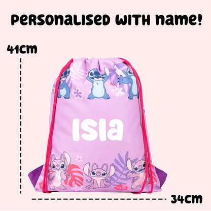 Official Disney Stitch & Angel Personalized Drawstring Bag | Kids PE Bag | Fringoo