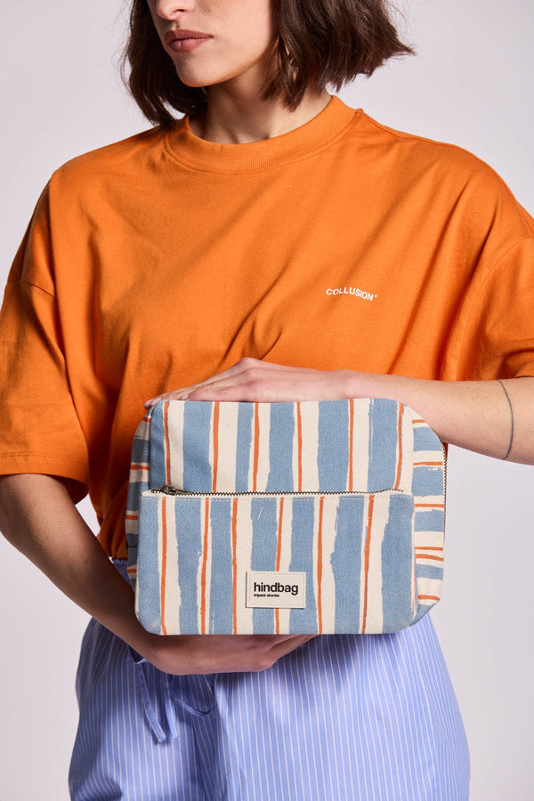Alix XL Wash Bag Orange and Blue Stripes