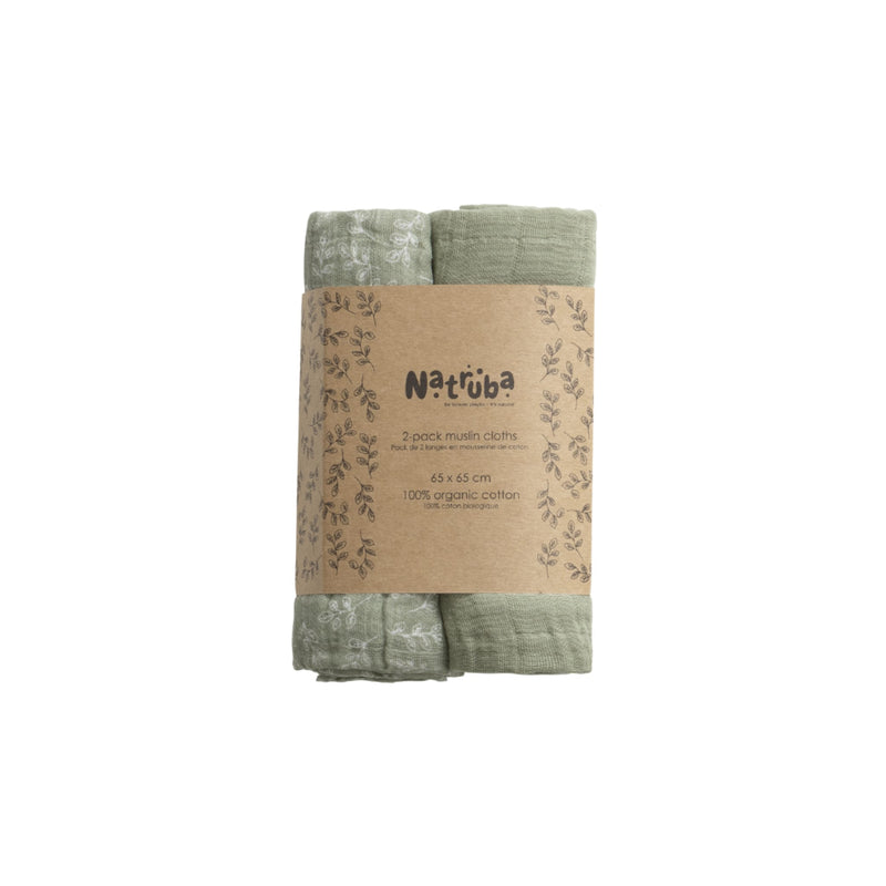 Lot de 2 langes en mousseline de coton bio Vert - Natruba