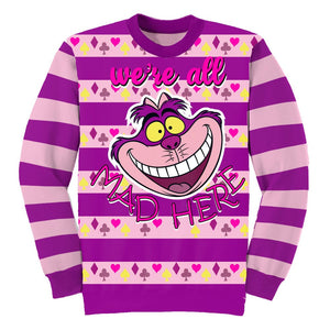 Alice in Wonderland kersttrui - Cheshire Cat helemaal gek hier 