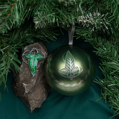Lord of the Rings Christmas Bauble with Lórien Leaf Brooch