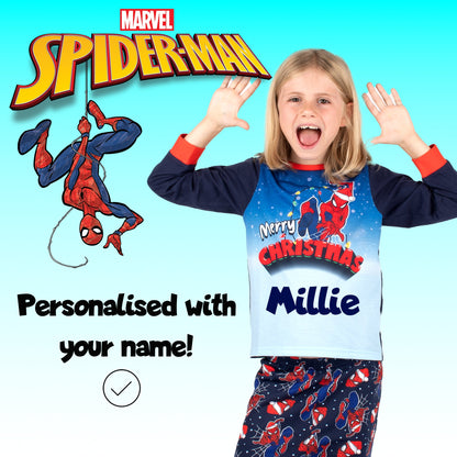 Marvel Spiderman Christmas Personalised Pyjamas - Dark Blue