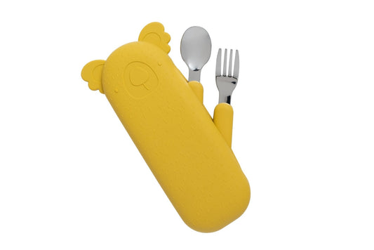 Zoe the Koala Cutlery with Silicone Case Mustard