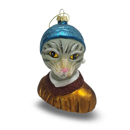 Girl with a Pearl Bead Christmas Bauble Tabby Cat