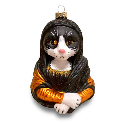 Mona Lisa Cat Tuxedo Christmas Bauble