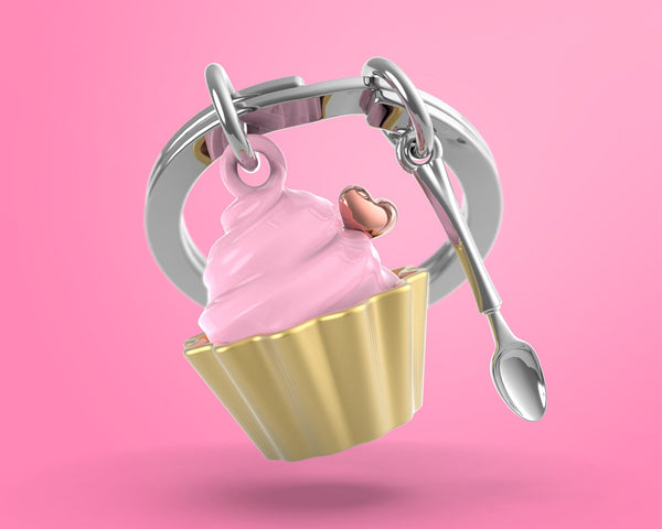 Roze cupcake sleutelhanger
