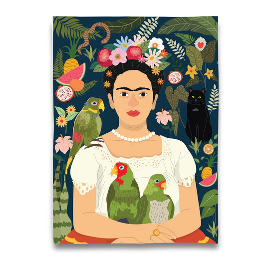 Tea towel Frida Kahlo and her parrots 